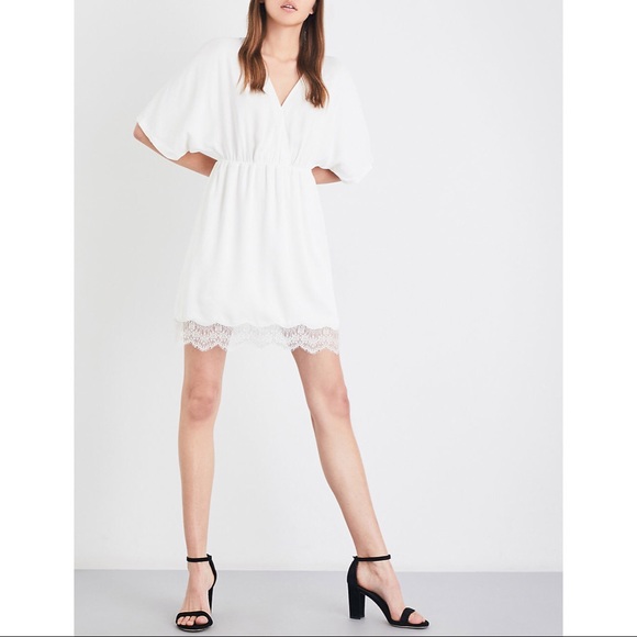 NWT Maje Raisio Crepe Lace-Hem Dress Ecru Size 2 - Picture 3 of 16